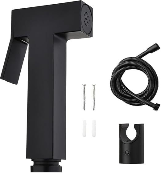 Shattaf Set, Bidet Sprayer for Toilet with 1.2m Hose and Seat for Shower and Personal Hygiene (Black)