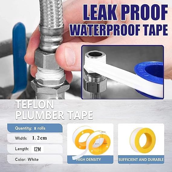 Teflon PTFE Thread Seal Tape, 12mm x 0.075mm x 10m, Yellow packaging, Pack of 10PIC