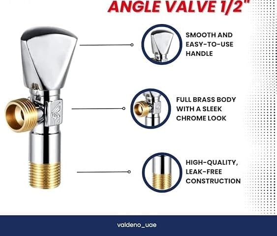 Angle Valve 1/2" Hose Connector - Full Brass Body - WC and Hand Shattaf Connection - Smooth Chrome Polish Finish