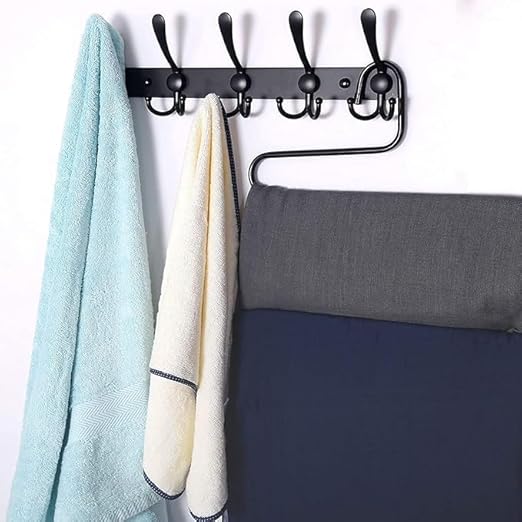 Coat Rack Wall Mounted - 5 Tri Hooks, Heavy Duty, Stainless Steel, Metal Coat Hook Rail For Coat Hat Towel Purse Robes Mudroom Bathroom Entryway Black,And Silver