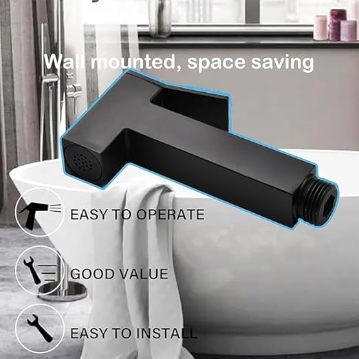 Shattaf Set, Bidet Sprayer for Toilet with 1.2m Hose and Seat for Shower and Personal Hygiene (Black)