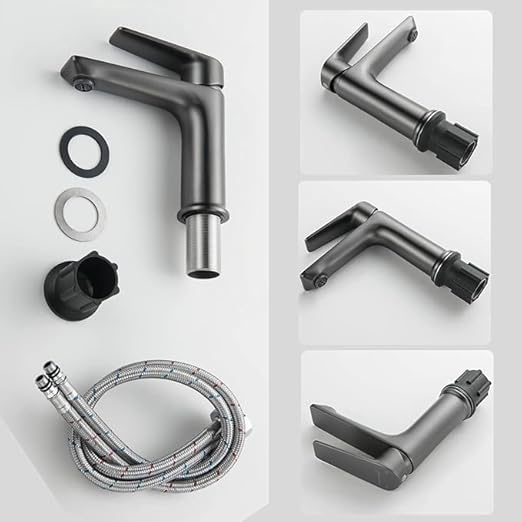 Home Basin Mixer Tap, Single Handle Washbasin Faucet with 2 PCS 60CM Hose Lavatory Tap in