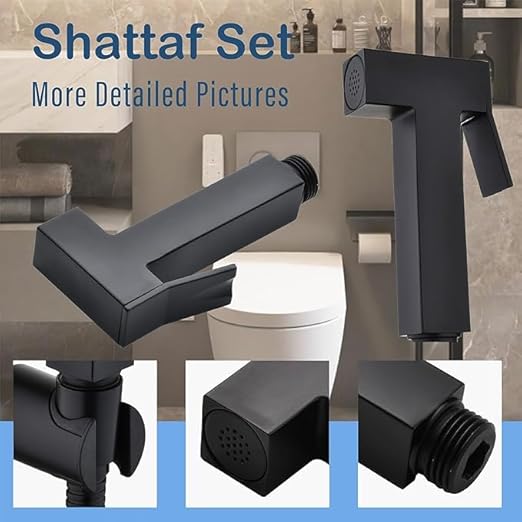 Shattaf Set, Bidet Sprayer for Toilet with 1.2m Hose and Seat for Shower and Personal Hygiene (Black)