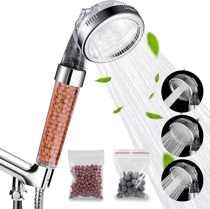 Filtered Hand Held Shower Head - Ionic Head - Help Reduces Hair Loss - Rainfall Spa - Water Saving - Purifies Water - Remove Chlorine