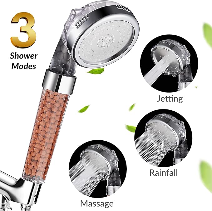 Filtered Hand Held Shower Head - Ionic Head - Help Reduces Hair Loss - Rainfall Spa - Water Saving - Purifies Water - Remove Chlorine